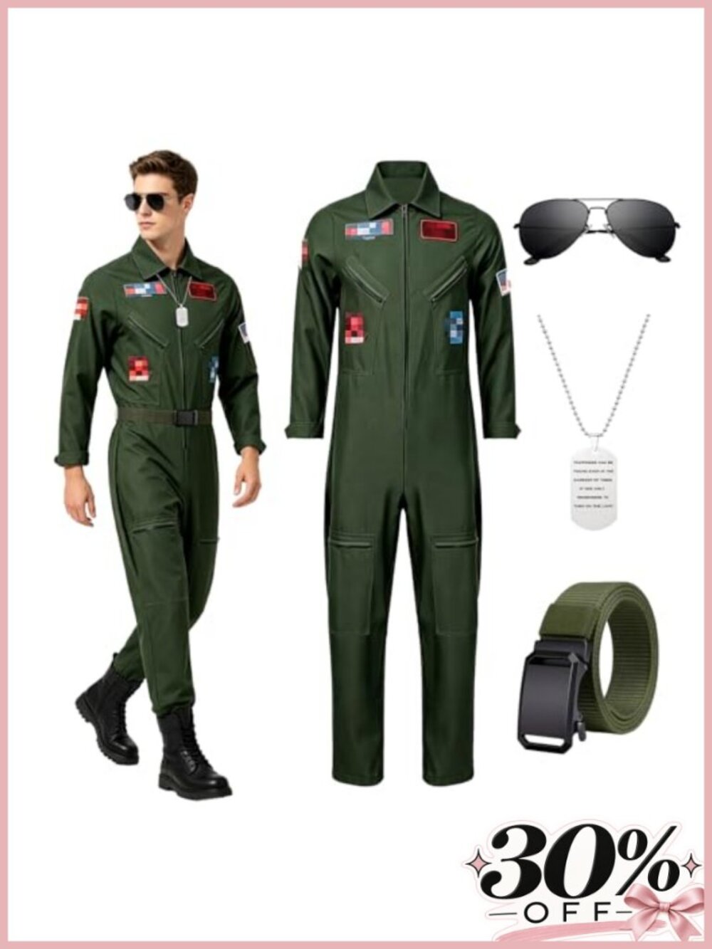 Fighter Pilot Flight Suit Costume Jumpsuit Halloween Cosplay Accessories Set